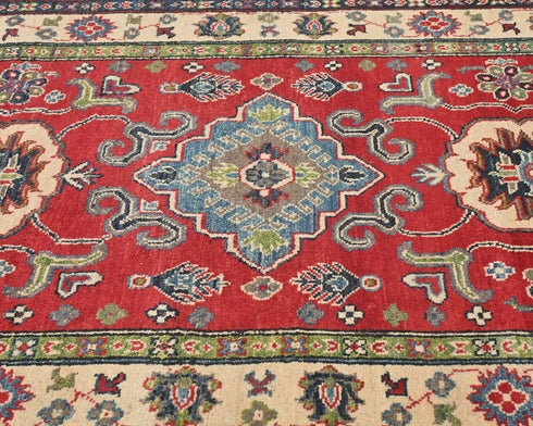 4x6 Red Kuba Afghan Hand Knotted Wool Area Rug